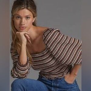 Anthropologie Smocked Puff-Sleeved Top Large